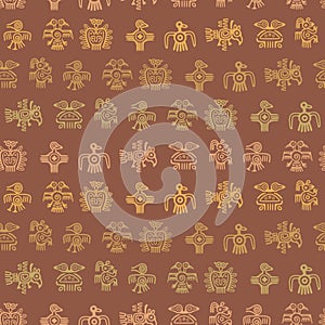 Seamless background with American Indians relics dingbats characters