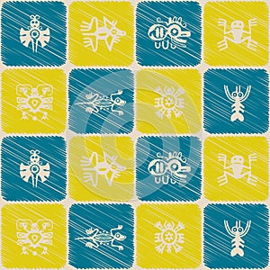 Seamless background with American Indians relics dingbats characters