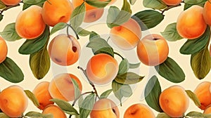 Seamless background of apricots on beige background