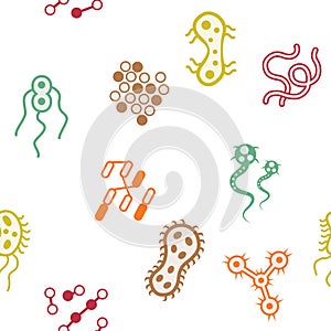 Seamless background of bacteria microbe virus microorganism icons. photo