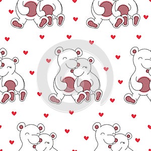 Seamless background of bears and hearts