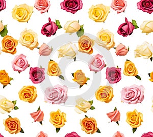 seamless background of beautiful delicate flowers of roses of different colors, vivid, spring gift, holiday of spring and