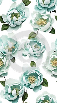 seamless background of beautiful delicate mint-colored peonies flowers, spring gift, spring and flowering holiday, cut out