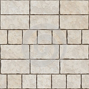 Seamless background of beige bricks. Seamless old sandstone brick wall background texture. Tileable antique vintage stone blocks