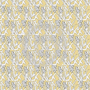 Seamless background in beige color with a white floral pattern. Vector illustration for tiles, fabrics, bedding and wallpapers