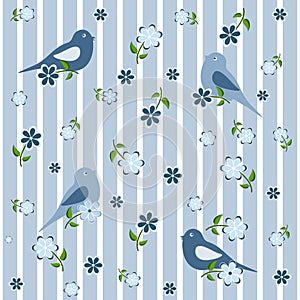 Seamless background with birds and flowers