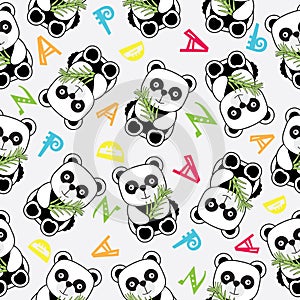 Seamless background of Birthday illustration with cute baby panda