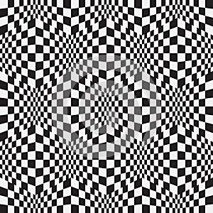 Seamless background with black and white squares. Checkered optical illusion effect