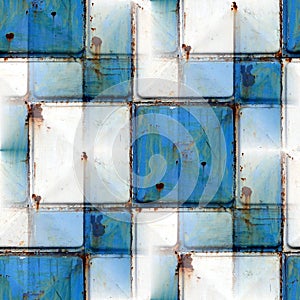 Seamless background with blue iron rust square