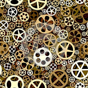 Seamless background of bronze gears wheels.