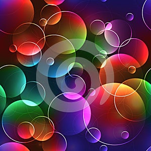 Seamless background with bubbles in bright neon colors