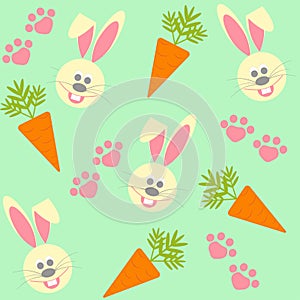 Seamless background with bunnies and carrots