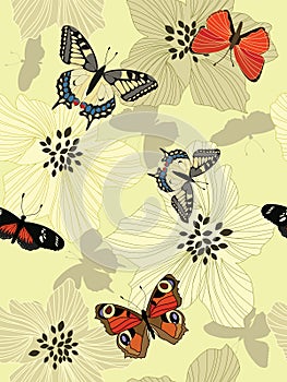 Seamless background with butterflies