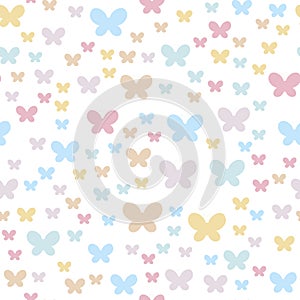 Seamless background with butterflies.Delicate colors are well suited for children`s parties and things.