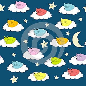 Seamless background with cartoon cats sleeping