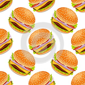 Seamless background with cartoon style hamburgers