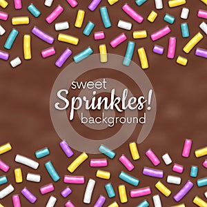 Seamless background of chocolate donut glaze with decorative sprinkles