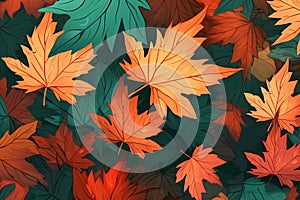 Seamless background with colorful autumn leaves. Seamless pattern. Generative AI