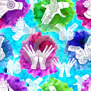 Seamless background with colorful mudras
