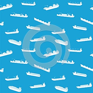 Seamless background of commercial cargo ships. Sea transportation vehicle. Transport boat.