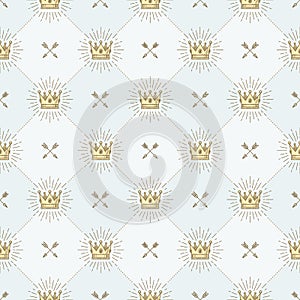 Seamless background with crowns and arrows