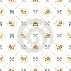 Seamless background with crowns and keys