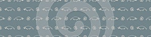 Seamless background cute mosasaur dinosaur with bubble gender neutral baby border pattern. Simple whimsical minimal