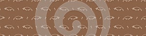 Seamless background cute mosasaur dinosaur gender neutral baby border pattern. Simple whimsical minimal earthy 2 tone