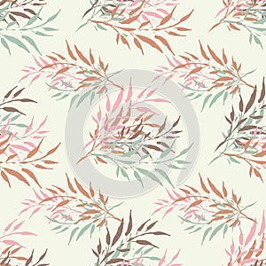 Seamless background with decorative branche and leaves. Pattern with plants.