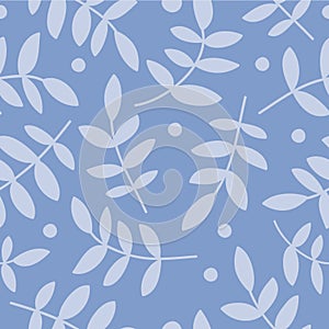 Seamless background with decorative branche, leaves and polka dots photo