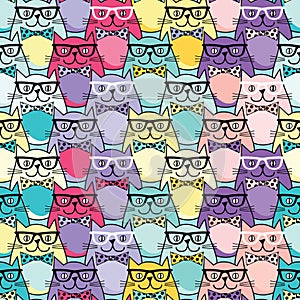 Seamless background with decorative cats in glasses