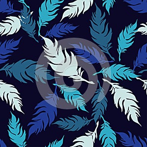 Seamless background with decorative feathers. Cloth design, wallpaper.