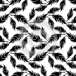 Seamless background with decorative feathers. Cloth design, wallpaper.