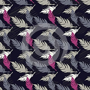 Seamless background with decorative feathers. Cloth design, wallpaper.