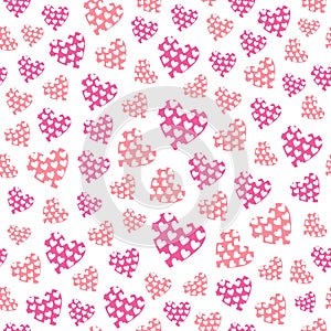 Seamless background with different stylized hearts