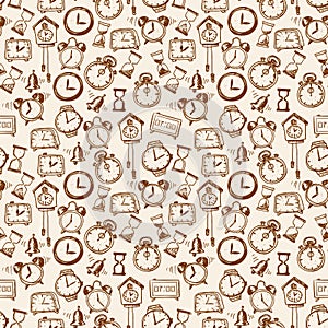 Seamless background with doodle sketch watches