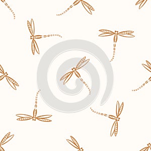 Seamless background dragonfly gender neutral baby pattern. Simple whimsical minimal earthy 2 tone color. Kids nursery