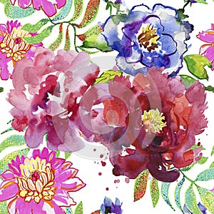 Seamless background. drawing exotic flowers. watercolor illustration.