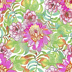 Seamless background. drawing exotic flowers. watercolor illustration.