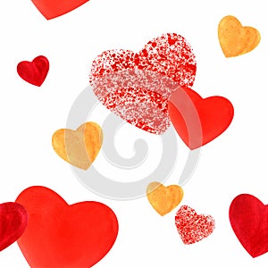 Seamless background with drawn hearts for textiles, wrapping paper, packaging