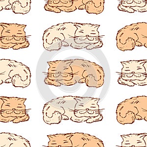 Seamless background of drawn sleeping cats