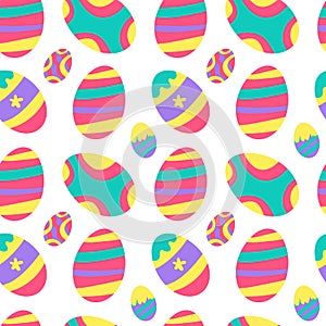 Seamless background with Easter eggs. Repeating pattern for Easter. Vector painted colored eggs, a symbol of the holiday