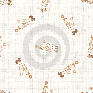 Seamless background fallen flower pot gender neutral pattern. Whimsical minimal earthy 2 tone color. kids nursery