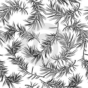 Seamless background with fir tree in grayscale