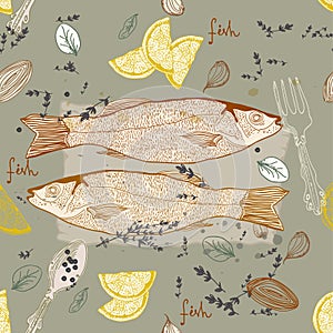 Seamless Background with fish dish