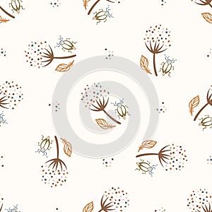 Seamless background flower bug gender neutral baby pattern. Simple whimsical minimal earthy 2 tone color. Kids nursery