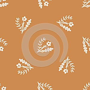 Seamless background flower gender neutral pattern. Whimsical minimal earthy 2 tone color. kids nursery wallpaper or boho