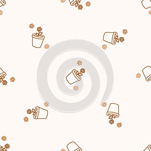 Seamless background flower in terracotta pot gender neutral pattern. Whimsical minimal earthy 2 tone color. kids nursery