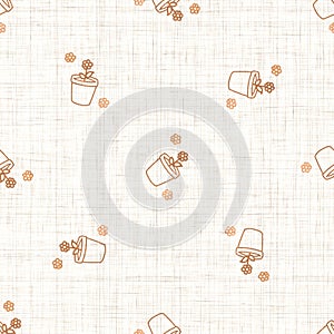 Seamless background flower in terracotta pot gender neutral pattern. Whimsical minimal earthy 2 tone color. kids nursery