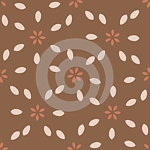 Seamless background folk art flower gender neutral baby pattern. Simple whimsical minimal earthy 2 tone color. Kids